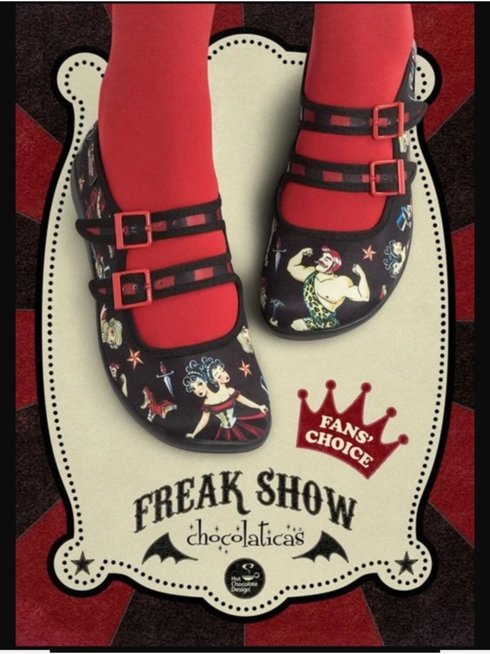 Hot Chocolate Design Freak Show Black & Red Mary Jane Shoes 8.5